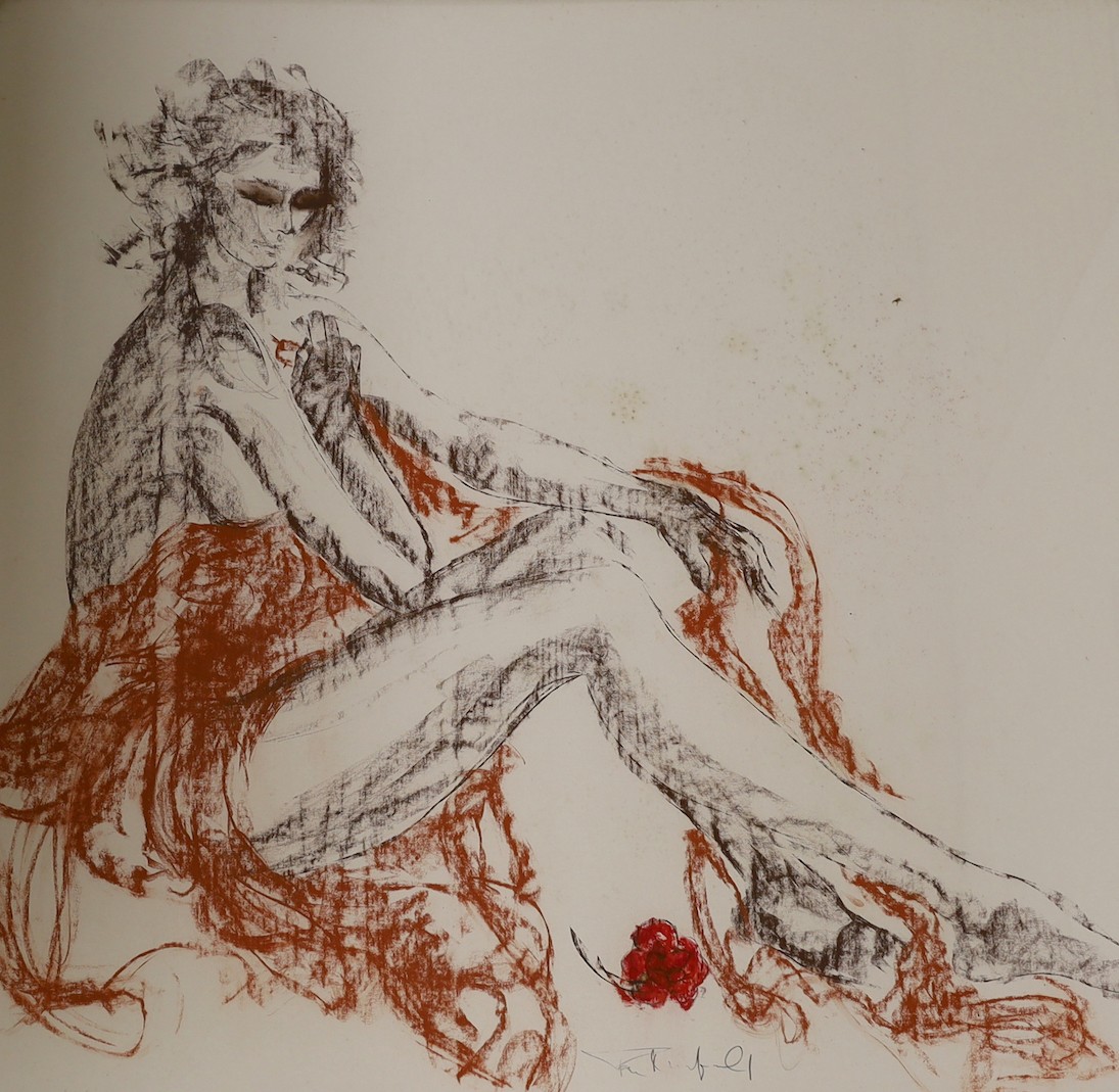 Tom Merrifield (1933-2021), coloured chalk on paper, Study of a seated woman, signed, 92 x 96cm